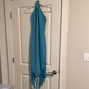 NWOT Blue Fringe Halter Dress